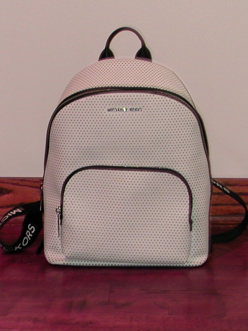 Michael Kors Lacey MK Sport Tape Backpack In Optic White Perforated Leather